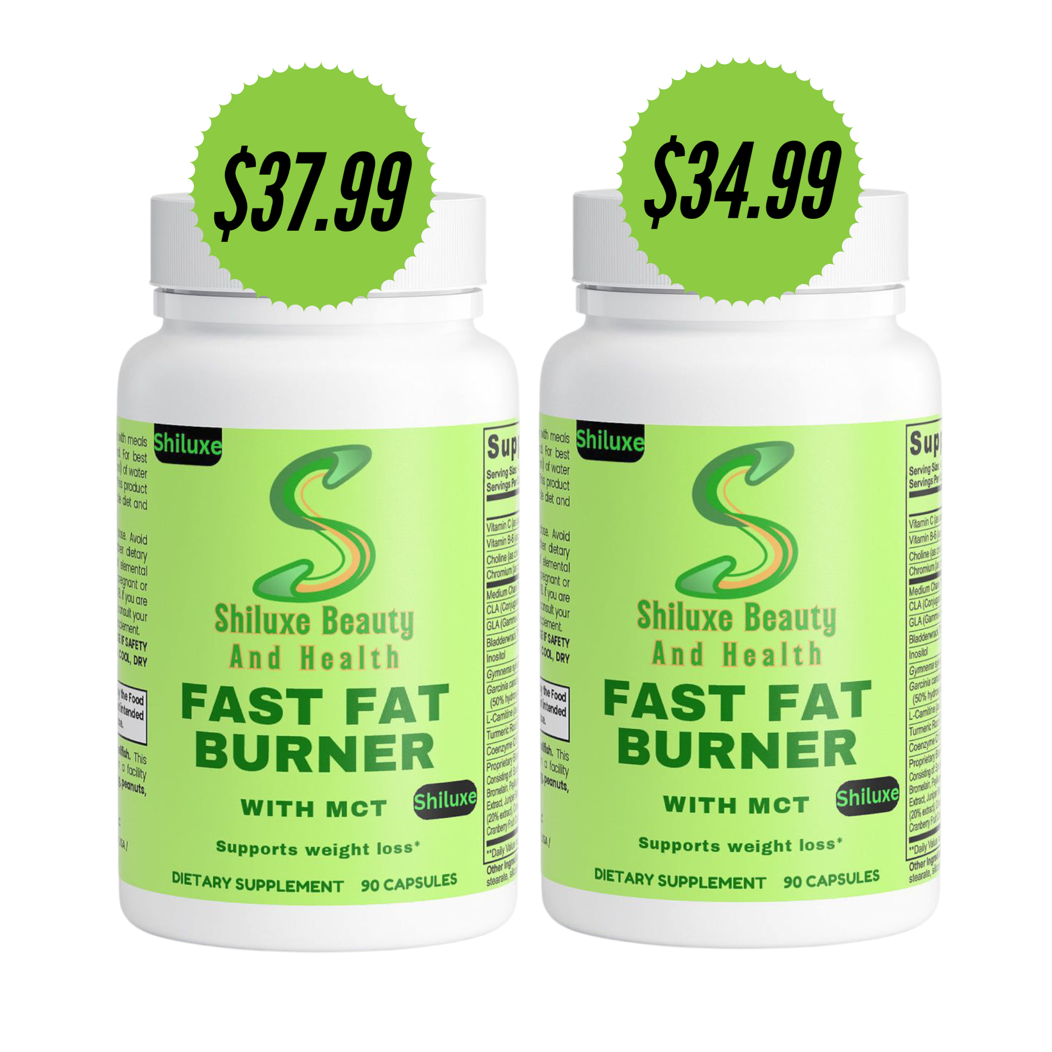 FAST Fat Burner with MCT- Supports Weight Loss, for Men & Women. Dietary Supplement 90 Capsules, Pack of 2